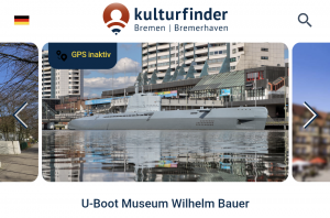 kulturfinder bremen und bremerhaben anzeige im browser darnter ein Bilde des U-Bott Museums Willhelm Bauer